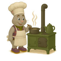 Nutty Rabbit cooking on his AGA